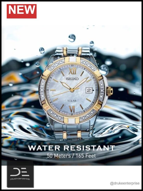 Two-Tone Stainless Steel Watch with Diamond Bezel, Solar Powered, Japanese main image 3